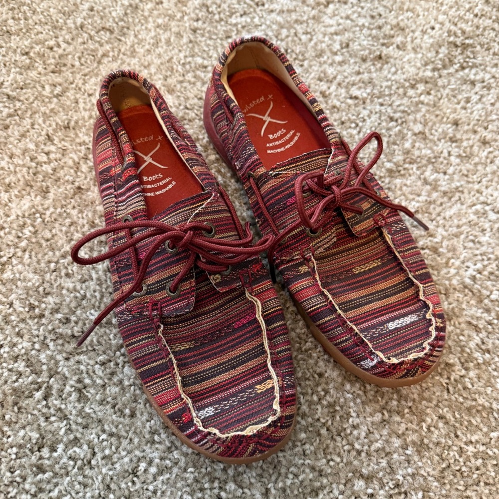 Women's Twisted X Driving Moccasins striped canvas pattern 6 red antibacterial‎